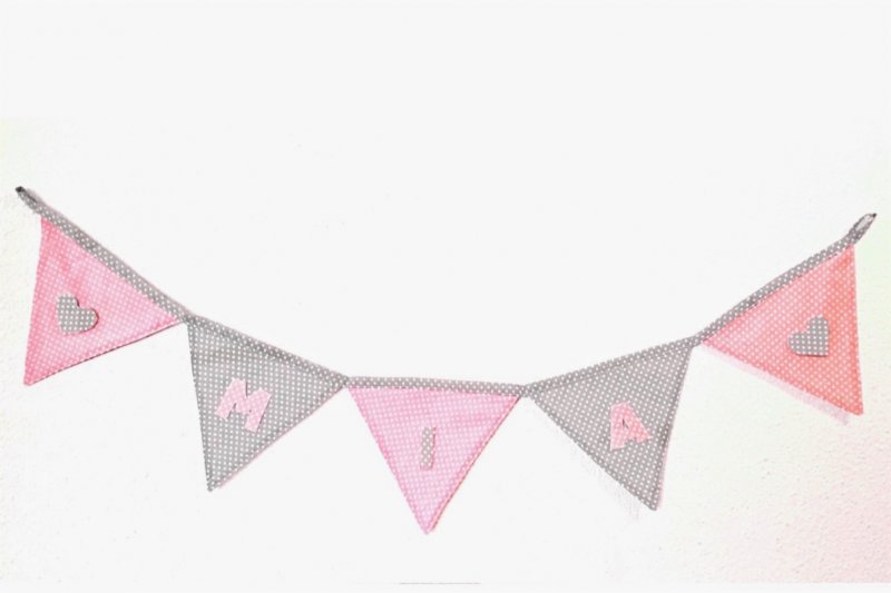 Wimpelkette personalisiert grau-rosa