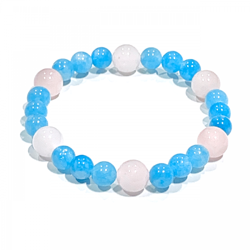 Bracelet with aquamarine and rose quartz