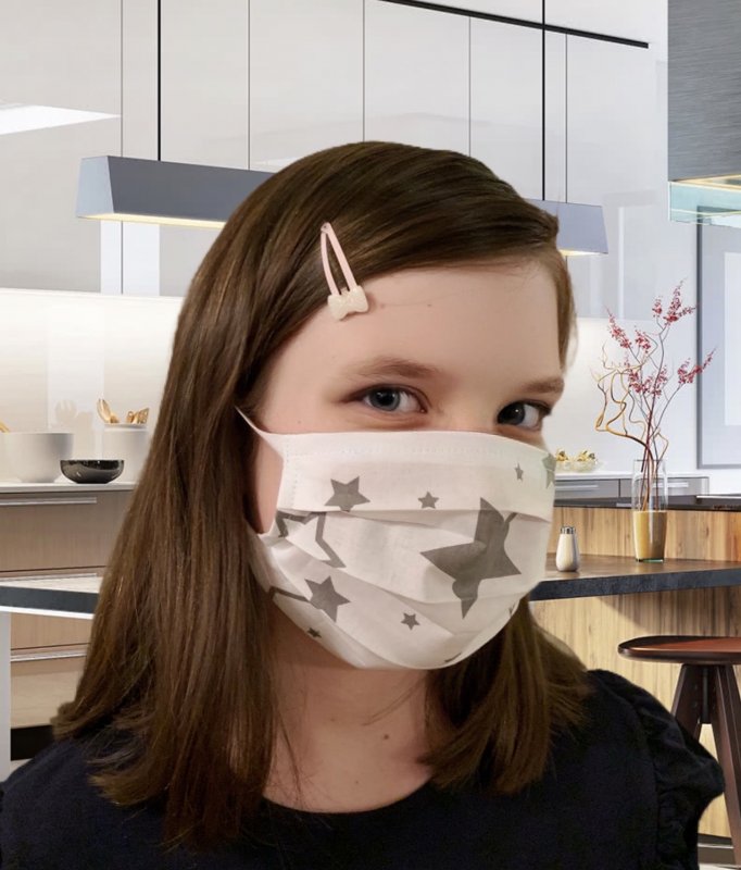 Kinder-Stoffmaske weiss mit Sternen